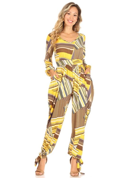 * New Style * Tribal print, loose fit, jumpsuit with a v-neckline, side pockets, and an open back