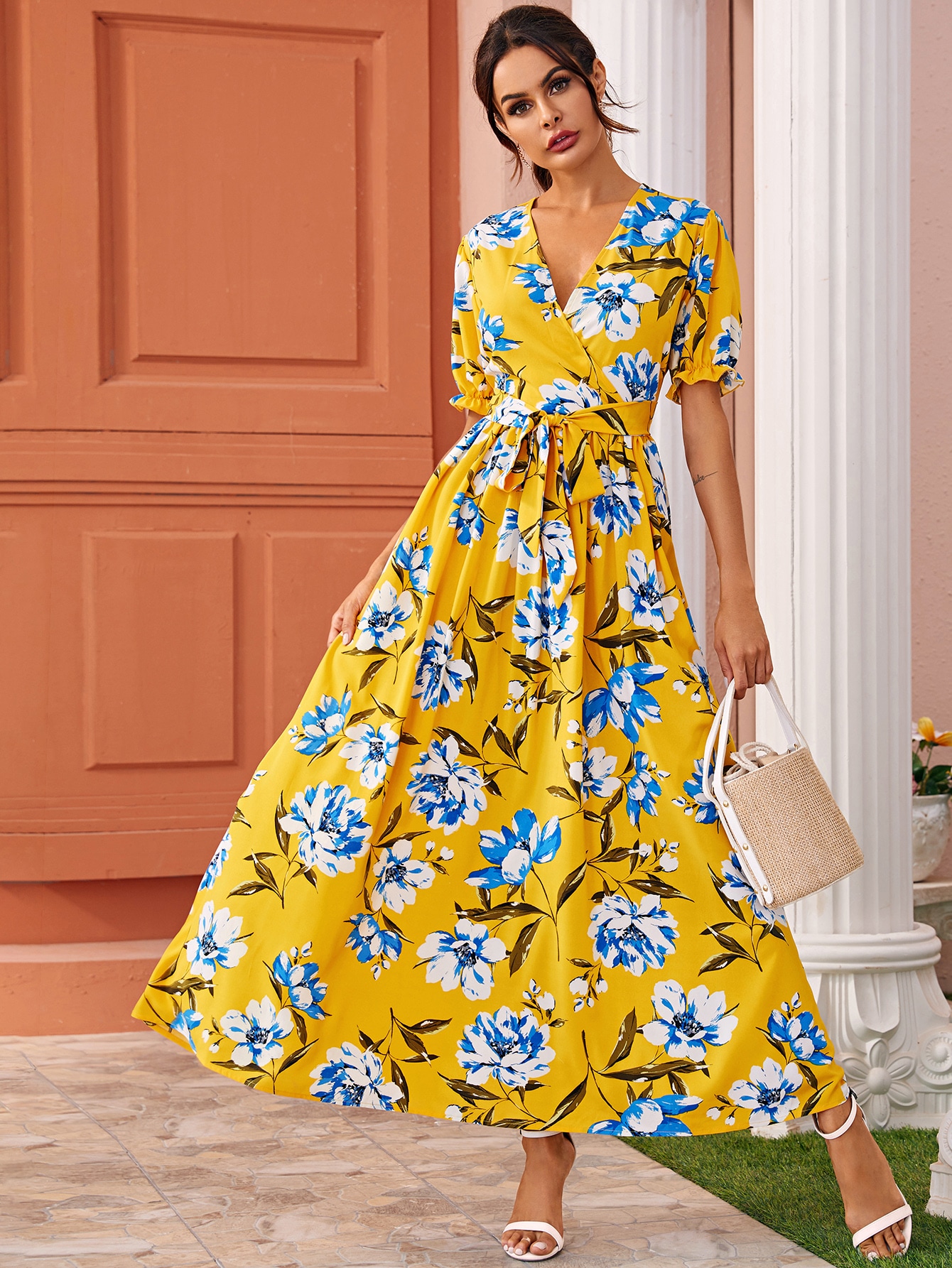 Allover Floral Print Maxi Belted Dress – 3 Stones Apparel