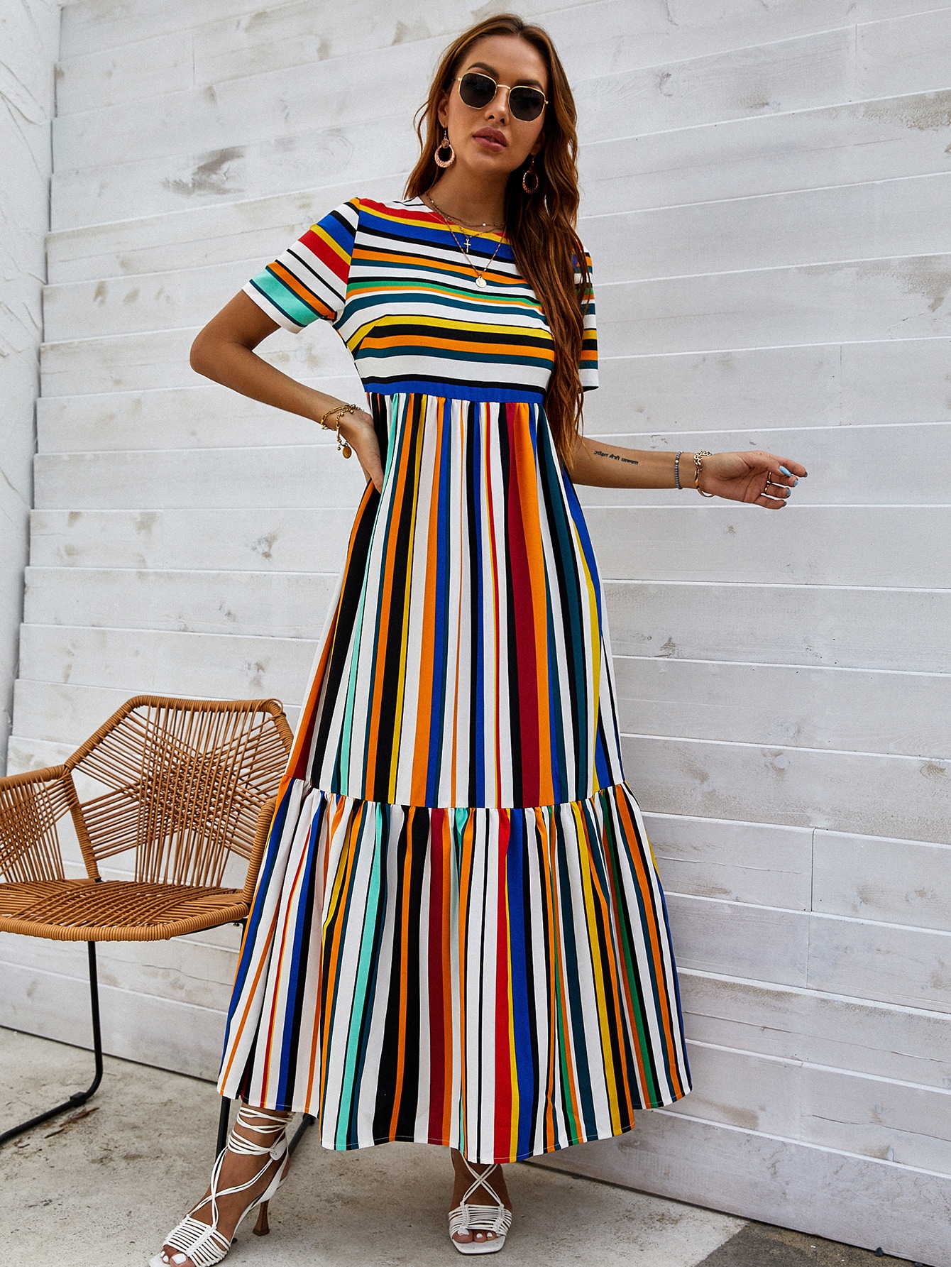 Rainbow Striped Ruffle Hem Dress – 3 Stones Apparel