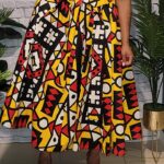 African Print Maxi skirt with 2 straps and elastic waistband