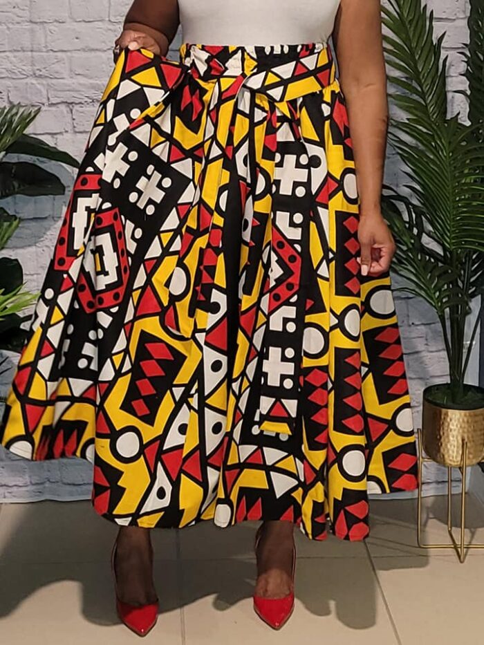 African Print Maxi skirt with 2 straps and elastic waistband
