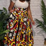 African Print Maxi skirt with 2 straps and elastic waistband