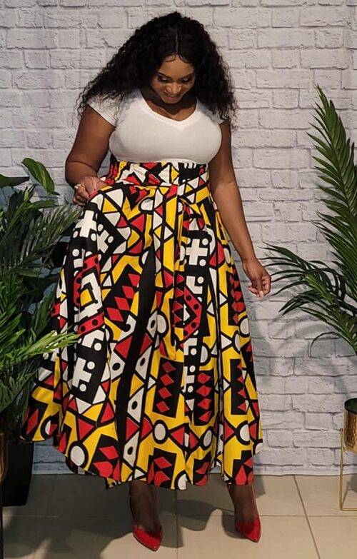 African Print Maxi skirt with 2 straps and elastic waistband