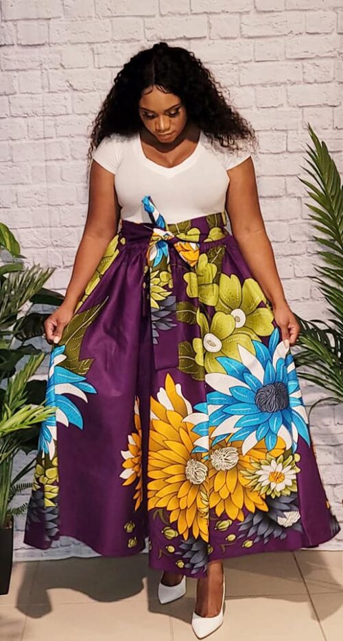 African Print Maxi skirt with 2 straps and elastic waistband
